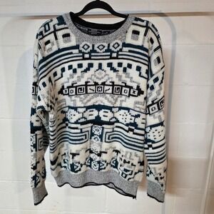 Vintage Expressions Men L Geometric Sweater‎ Green Black White Eclectic Grandpa